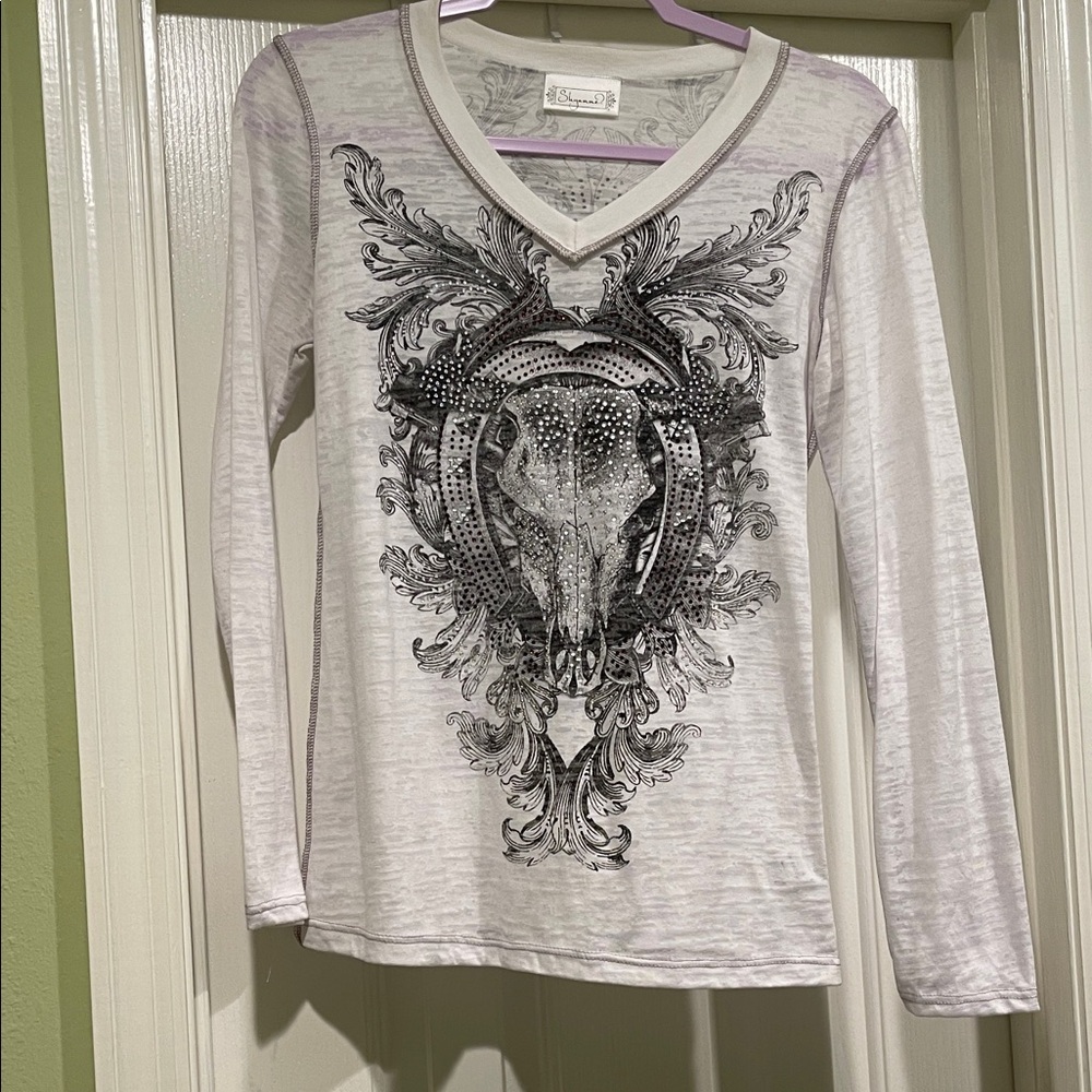 Sinful White and Black Graphic Long Sleeve Top